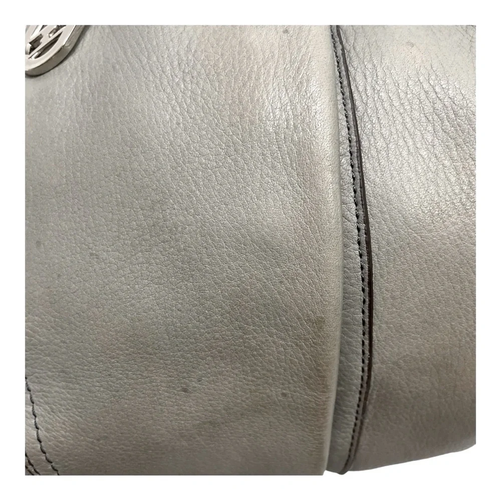 B. Makowsky Gray Pebbled Leather Hobo Shoulder Tote Bag Large Silver Hardware